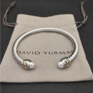David Yurman Silver Cable Cuff with Gold Accents and Pearls